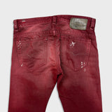 Diesel Jeans Mens 31x34 Red Thavar Regular Slim Skinny Paint Faded Denim Pants