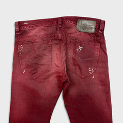 Diesel Jeans Mens 31x34 Red Thavar Regular Slim Skinny Paint Faded Denim Pants