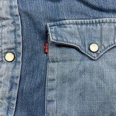 Levi's Denim Shirt Mens Medium Blue Patchwork Western Jean Pearl Snap