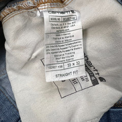Carhartt Jeans Mens 33x29 Blue Straight Fit Faded Medium Wash Workwear Denim Pants
