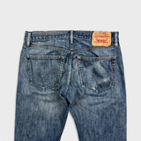 Vintage Y2K Levi's 514 Jeans Mens 32x30 Blue Slim Straight Fit Distressed Dark Wash Faded Pants