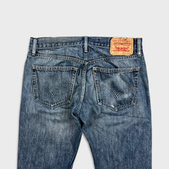 Vintage Y2K Levi's 514 Jeans Mens 32x30 Blue Slim Straight Fit Distressed Dark Wash Faded Pants