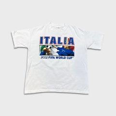Vintage 2002 FIFA World Cup Italia T Shirt Mens Small White Italy Soccer Tee