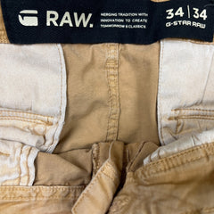 G-Star Raw Pants Mens 34x34 Beige Straight Leg Utility Cargo Casual Trousers