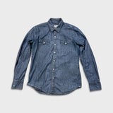 Levi's Barstow Western Denim Shirt Mens Medium Blue Dark Wash Stretch Pearl Snap