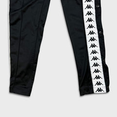 Kappa Track Pants Mens Medium Black Tear Away Side Tape Athletic Gym Jogger