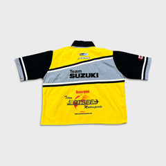 Vintage 90s Team Suzuki Racing Shirt Mens XL Yellow Button Up Pit
