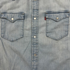 Levi's Standard Denim Shirt Mens Medium Blue Light Wash Casual Western Pearl Snap