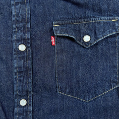 Levi's Denim Shirt Mens Large Blue Dark Wash Casual Western Jean Pearl Snap
