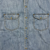 Levi's Strauss Denim Shirt Mens Large Blue Light Wash Casual Western Pearl Snap