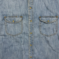 Levi's Strauss Denim Shirt Mens Large Blue Light Wash Casual Western Pearl Snap