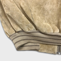 Vintage 90s Suede Jacket Mens Medium Beige Full Zip Outdoor Italian Bomber