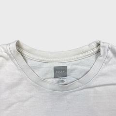 HUF Box Logo T Shirt Mens XL White Distressed Short Sleeve Graphic Skate Tee