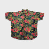 Vintage 90s Hawaiian Shirt Mens Large Red Abstract Floral Geometric AOP Button Up