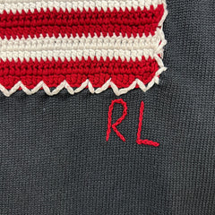 Vintage 90s Polo Ralph Lauren Knit Sweater Mens Medium Blue USA American Flag Sweatshirt