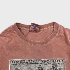 Vintage Land Security Native Indigenous T Shirt Mens Medium Brown Faded Tee