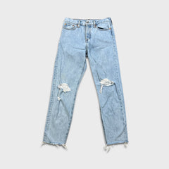 Levi's Wedgie Jeans Womens 27x28 Blue Slim Straight Fit Frayed Leg Distressed Denim Pants