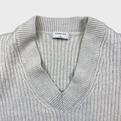 Babaton Aritzia Sweater Womens Small Gray Merino Wool Deep V Neck Knit Pullover
