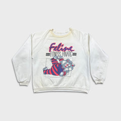 Vintage 1989 Feline Fitness Fanatic Sweatshirt Womens Medium White Cat Gym Funny Crewneck
