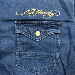 Vintage Y2K Ed Hardy Denim Shirt Mens Medium Blue Medium Wash Western Button Up
