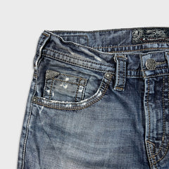Silver Jeans Co. Eddie Mens 30x32 Blue Relaxed Fit Slim Straight Distressed Denim Pants