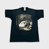 Vintage 90s Grizzly Bear Waterfall T Shirt Mens XL Black Nature Faded Animal Tee