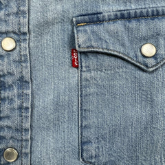 Levi's Denim Shirt Mens Large Blue Light Wash Casual Western Jean Pearl Snap