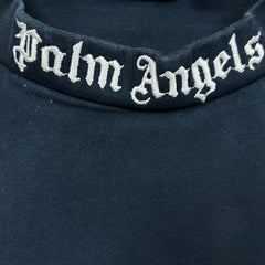 Palm Angels T Shirt Mens XL Blue Curved Logo Collar Short Sleeve Tee