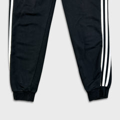 Adidas Sweatpants Mens Medium Black 3 Stripes Spell Out Taper Leg Fleece Jogger