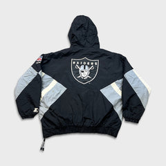 Vintage 90s Starter Pro Line Oakland Raiders Jacket Mens XL Black NFL Football 1/4 Zip Pullover