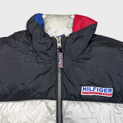 Vintage 90s Tommy Hilfiger Jacket Mens Medium Gray Athletic Gear 3M Puffer Down Coat