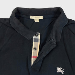 Burberry Brit Polo Shirt Mens XL Black Nova Check Tartan Preppy Tee