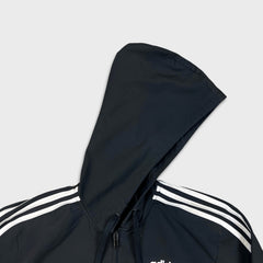 Adidas Essentials Jacket Mens Small Black 3 Stripe Full Zip Hooded Windbreaker