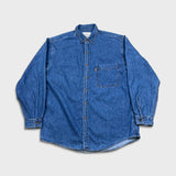 Vintage 90s Levi's Denim Shirt Mens XL Blue Orange Tab Medium Wash Button Up