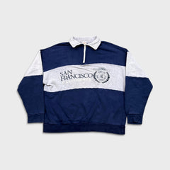 Vintage 90s San Francisco California Sweatshirt Mens Medium Blue 1/4 Zip USA Pullover