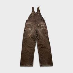 Vintage Carhartt Mens 38x30 Brown Duck Bib Double Knee Carpenter Workwear Overalls