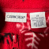 Vintage 90s Cabin Creek Snowflake Fleece Mens 2XL Red Full Zip Outdoor Jacket