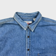Vintage 90s Levi's Denim Shirt Mens XL Blue Orange Tab Western Button Up