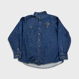 Vintage Harley Davidson Denim Shirt Mens Large Blue Dark Wash Western Button Up