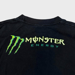 Vintage Fox Racing Monster Energy T Shirt Mens 2XL Black Double Sided Faded Tee