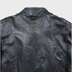Vintage Y2K Leather Jacket Mens XL Black Moto Biker Multi Zipper Heavy Bomber