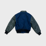 Vintage 90s Davis Sportswear Leather Jacket Mens Medium Blue Wool Letterman