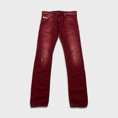 Diesel Jeans Mens 31x34 Red Thavar Regular Slim Skinny Paint Faded Denim Pants
