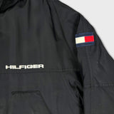 Vintage 90s Tommy Hilfiger Jacket Mens Small Black Tommy Flag Full Zip Oversized Coat