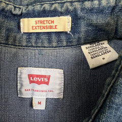 Levi's Barstow Western Denim Shirt Mens Medium Blue Dark Wash Stretch Pearl Snap