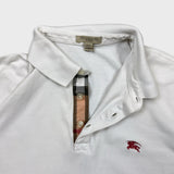 Burberry Brit Polo Shirt Mens Medium White Nova Check Tartan Cotton Preppy