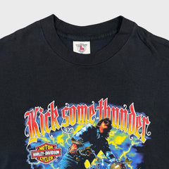 Vintage 1988 Harley Davidson Kick Some Thunder T Shirt Mens XL Black Faded USA Tee