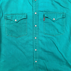Vintage 90s Levi's Denim Shirt Mens Large Blue Casual Western Pearl Snap