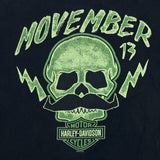 2013 Harley Davidson Movember 13th T Shirt Mens Medium Black Skull Biker Tee