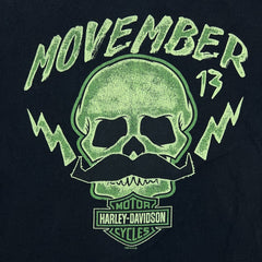 2013 Harley Davidson Movember 13th T Shirt Mens Medium Black Skull Biker Tee